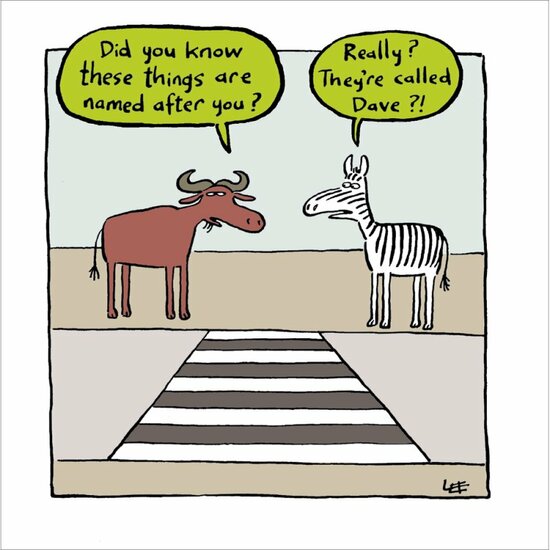 grappige wenskaart woodmansterne - zebrapad