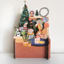 3d pop-up kerstkaart miniature greetings - honden bij kerstboom en cadeautjes