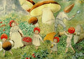 ansichtkaart Elsa Beskow - kabouterkinderen paddenstoelen