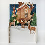 3d pop-up kerstkaart miniature greetings - herten en boomhut