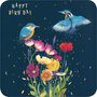 vierkante ansichtkaart met envelop - happy bird'day - vogels