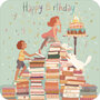 vierkante ansichtkaart met envelop - happy birthday - Audrey Bussi en Elisa Rochetain - boeken, taart en kat