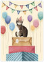 ansichtkaart van rosie hilyer - happy birthday - kat op cadeautjes