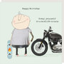 wenskaart rosiemadeathing - happy birthday - midlife crisis - motor en skateboard