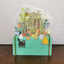 3d pop-up kaart miniature greetings - broeikas planten katten