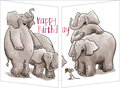 uitklapbare wenskaart cache-cache - happy birthday - muis geeft cadeautje aan olifant