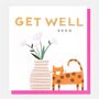 beterschapskaart caroline gardner -  get well soon - kat en bloemen