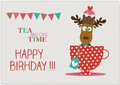 ansichtkaart - happy birthday - tea and cake time