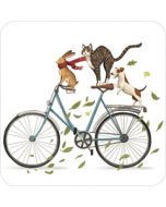 vierkante ansichtkaart met envelop van Rosie Hilyer - vrienden konijn kat hond | muller wenskaarten