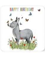 vierkante ansichtkaart met envelop van Rosie Hilyer - happy birthday - ezel | muller wenskaarten