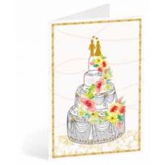 trouwkaart busquets - bruidspaar op taart