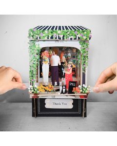 3d pop-up greeting card - paper theatre - thank you  - bloemenwinkel | mullerwenskaarten