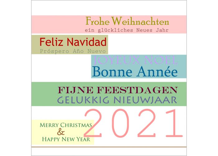 grote vierkante kerstkaart - fijne feestdagen frohe weihnachten feliz