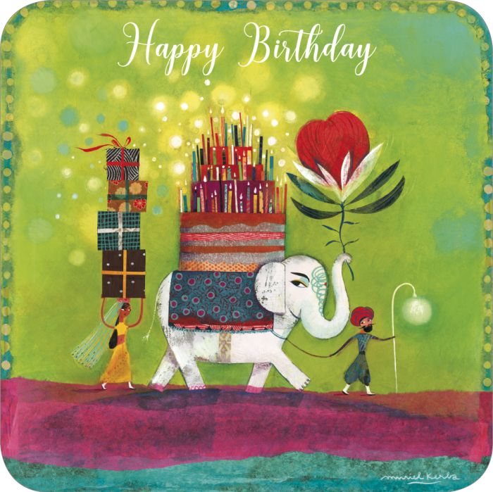 Populair sponsor Opschudding vierkante ansichtkaart met envelop - happy birthday - olifant|Muller  wenskaarten